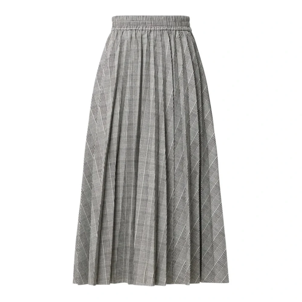 Stella Jean Pleated Midi Skirt Black & White Houndstooth Plaid Size IT 44 / US 8